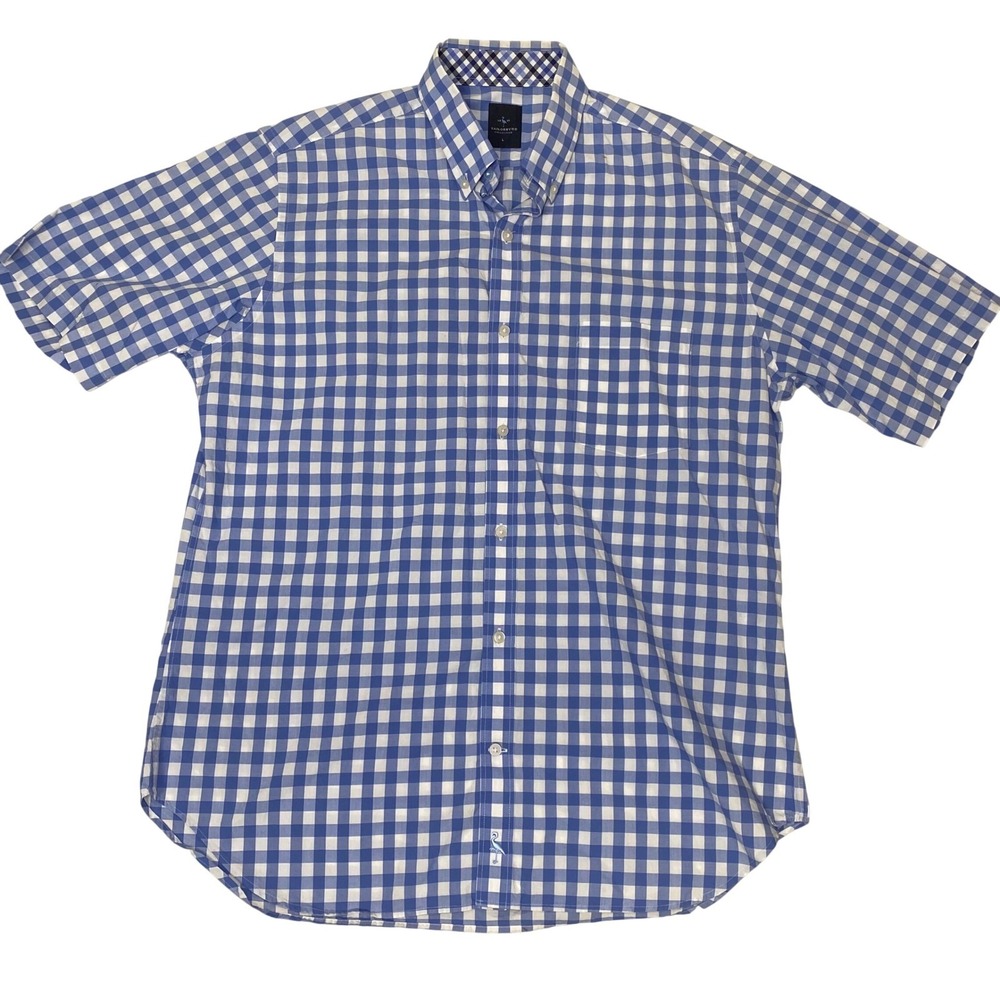 TailorByrd‎ Collection Men's Large Blue White Gingham Button Front Shirt Cotton